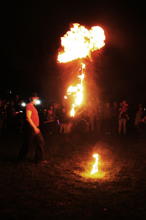 fire show performed at Fred  Roche Gardens for Milton Kenyes Inter-Action 's Garden of Light