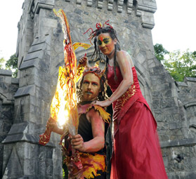 Fire king and queen stilt walking walkabout characters