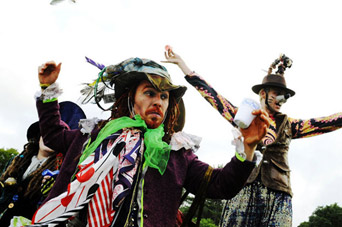 Mad hatter interactive stilt walking walkabout hebcelt festival